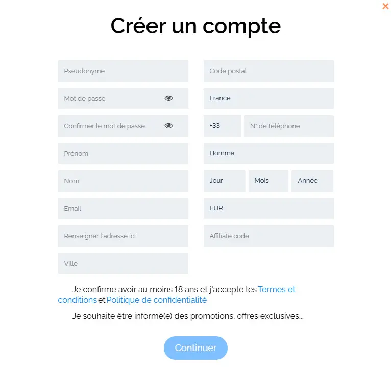 Processus d'inscription SlotNeo Casino